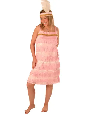 Pink 1920's Charleston Fringed Velour Flapper Dress Size 12-14 • £15.99