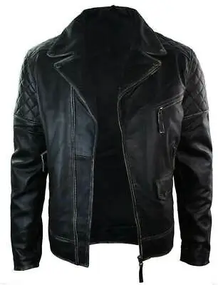 Marlon Brando Men's Biker Motorcycle Vintage Distressed Black Leather Jacket • $62.97