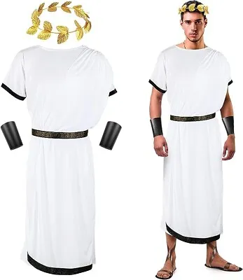 Men White Toga Greek God Costume Adult Party Toga Roman Costume With Leaf Laurel • $27.99