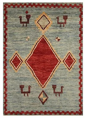 5x7 Ft Blue Gabbeh Tribal Afghan Hand Knotted Veg Dye Wool Animal Rug • $499