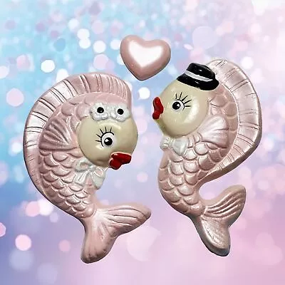 Retro Chalkware Mr & Mrs Fish Couple - Kitschy Nursery Or Bathroom Decor • $54