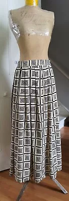 JAEGER Beige Black Check Long Pleated Flared Skirt  - Size  10 UK • £19.99