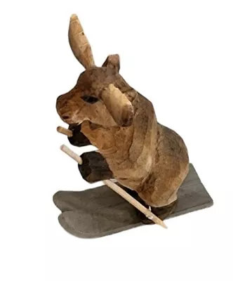  WOODEN Skiing Moose FIGURINE • $15