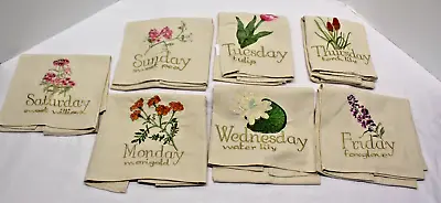 7 Vintage Days Of The Week Hand Towels Machine Embroidered With Flowers • $50