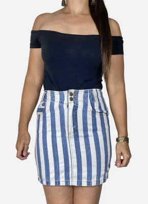 $44.95 • Buy ARNHEM Denim Blue White Striped High Waisted Mini Skirt Size M AU 10