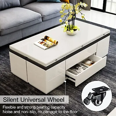 Modern Living Room Furniture Coffee Table With Storage Stools White End Table • $563.31