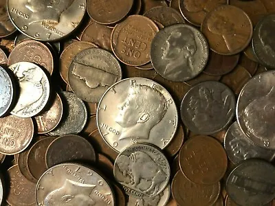 Coin Grab Bag Of Old Silver Half Dollars Buffalo & War Nickels Wheat Cents • £12.34