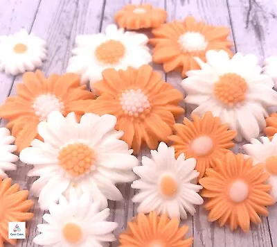 Edible Peach White Daisies Fondant Flowers Cupcake Toppers Large Small & Mixed • £6.95