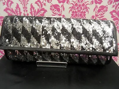 £13 • Buy Black And Silver Diamond Shaped Sequins Arrangement On A Rectagular Evening Bag