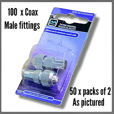 £19 • Buy Co Ax Male  Fitting X 100 Coax Plug Tv Aerial Connector Coaxial Adapter
