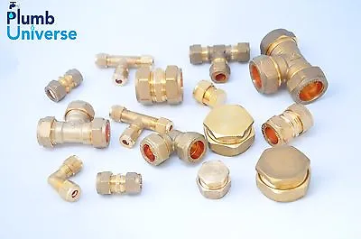 Brass Compression Fittings 6mm8101215mm22mm Straight Elbow Tee Stop End • £2.99