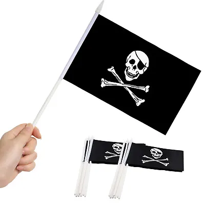 Anley Pirate Mini Flag 12 Pack Hand Held Small Miniature Jolly Roger Flags • $8.55