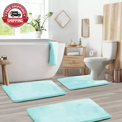 Memory Foam 3 PC Bathroom Rug Absorbent Bath Mat Set Small Large And Contour Rug • $82.13