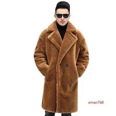 Mens Winter Parka Faux Fur Furry Pocket Overcoat One Button Thick Outwear Jacket • $99.44