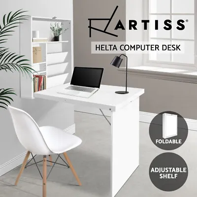 Artiss Computer Desk Bookshelf Wall Mount Home Office Study Table White • $79.95