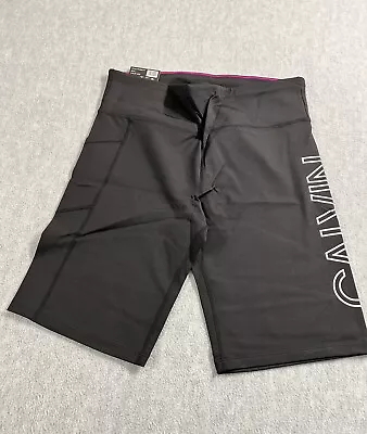 Calvin Klein Shorts Women's L Black High Rise Exercise Logo Print Bike Short • $12.55