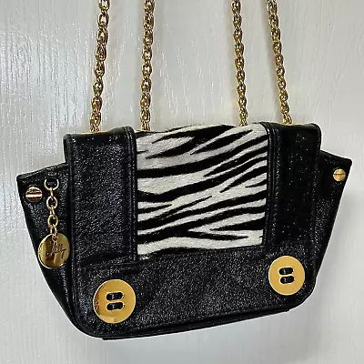 Milly Black Patent Leather Crossbody Bag Purse W/ Zebra Trim & Gold Chain Strap • $40