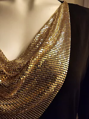 Michael Kors Women Long Sleeve Black Top With Gold Metallic Cowl Neckline Sz L • $27