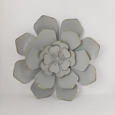 Metal Flower Wall Art Decor 9.5“ Rustic Modern Floral Gray And Gold 3D Layered • $25