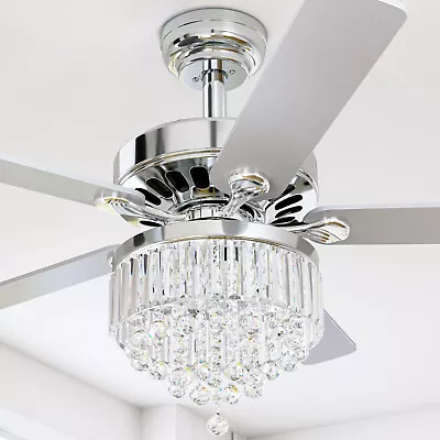 Modern Crystal Ceiling Fan Light W/ Remote Control 3-speed Chandelier Lamp 52  • $108.99
