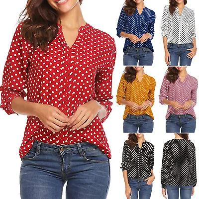 £12.71 • Buy Plus Size Lady Casual Polka Dot T-shirt Blouse Ofifce Plain Smart Shirts Tops