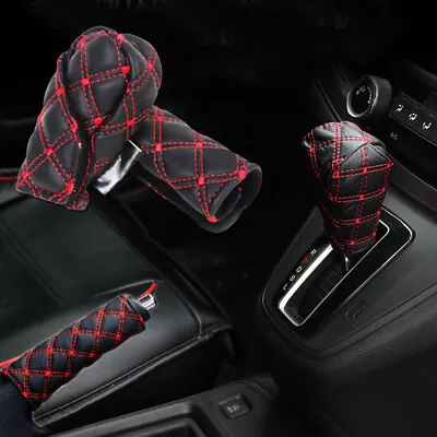 Car Universal Hand Shift Knob Cover PU Leather Handbrake Non-Slip Accessories • $7.14