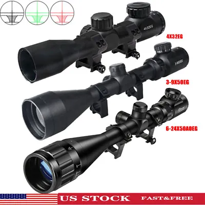 6-24x50 AOEG Rifle Scope 3-9x50EG 4X32EG Hunting Illuminated & Red Laser Sight • $27.99