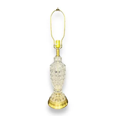 Vintage 29  French Style Cut Clear Glass & Brass Table Lamp 3-Way Light No Shade • $45