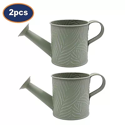 Set Of 2 Pastel Green Metal 1.1L Watering  Can Indoor & Outdoor Gardening Plants • £13.95