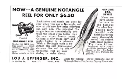 1939 Eppinger Dardevles Fishing Lure Print Ad Model 200 Reel Tackle Print Ad • $11.99