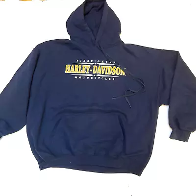 Vintage Harley Davidson Firefighter Edition Blue Hoodie  Sweatshirt Size 2XL • $34