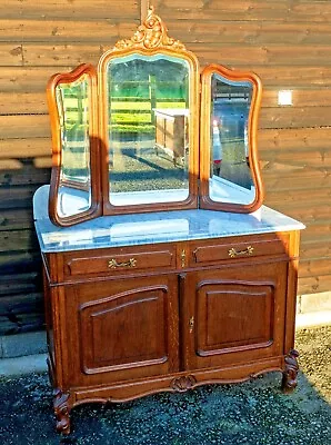 French Oak Louis XV Ladies Triple Mirror Dressing Chest With Marble Top (OG151) • £595