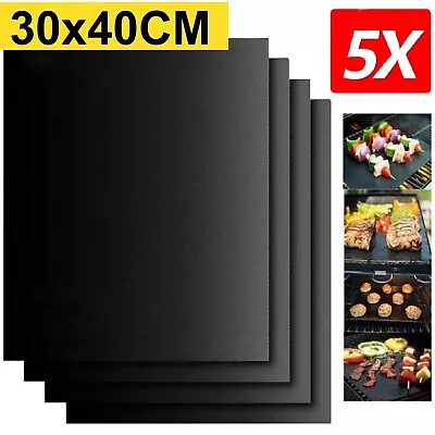 BBQ Grill Mats Reusable Baking Cooking Sheet Non-Stick Barbecue Pad 5pcs • $14.49