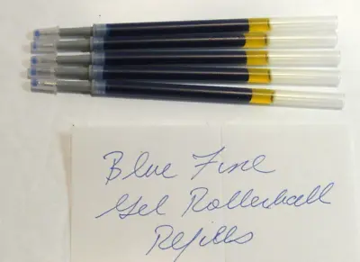 5 PLASTIC BLUE FINE .5mm GEL ROLLERBALL REFILLS-FIT WATERMAN+VISCONTI+MORE • $7.99