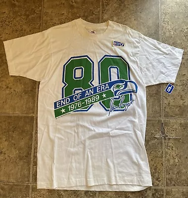 Seattle Seahawks VTG NFL T-Shirt Steve Largent End Of An Era Logo7 Single Stitch • $34.99