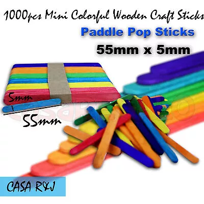 1000pcs Mini Coloured Wooden Craft Sticks Paddle Pop Sticks Ice Cream 55mm X 5mm • $17.55