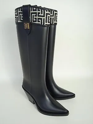 £104.80 • Buy BALMAIN Ladies Black Rubber Western Cowboy Rain Boots EU36 UK3 NEW RRP550