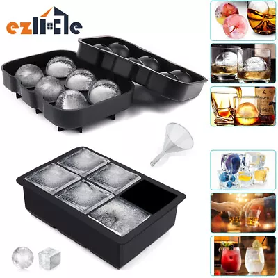 6 Large Big Mold Sphere Round Mould Ball Maker Ice Cube Tray Whiskey Silicone • £10.25