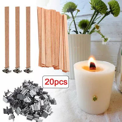 20X Wooden Wood Candle Wicks Metal Sustainer High-quality Rnvironmentally • £4.59