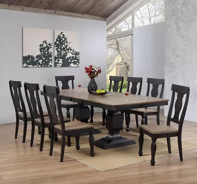 Kings Brand Alleyton 9 Piece Charcoal & Oak Dining Room Set Table & 8 Chairs • $1599.99