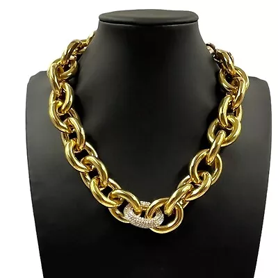 Euc Michael Kors Heavy Thick Chunky 18” Gold Chain Necklace W Swarovski Crystals • $49.99