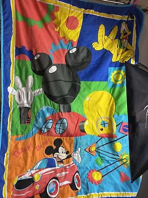 Disney Baby Quilt Crib Blanket Mickey Mouse House Gears 44x56  Vintage Pluto HTF • $20