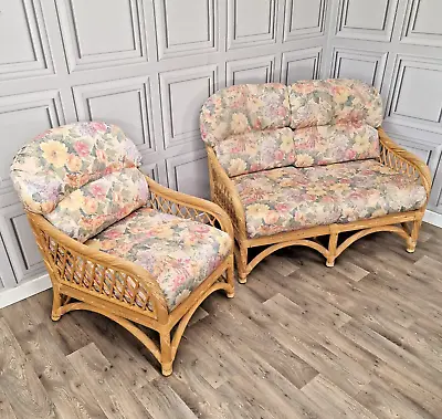 Retro Mid Century Bamboo Wicker Cane Tub Arm Chair & Sofa Love Seat- Boho Tiki? • £219.99