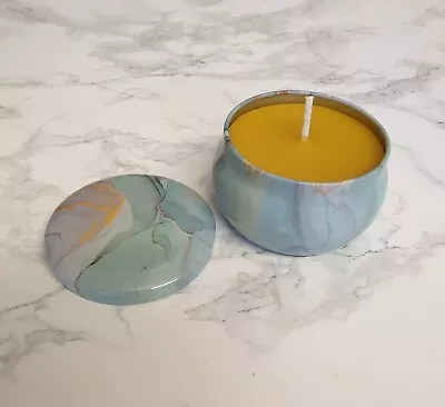 Pure Beeswax Candle In Multi Coloured Marble Effect Tin • £3.99
