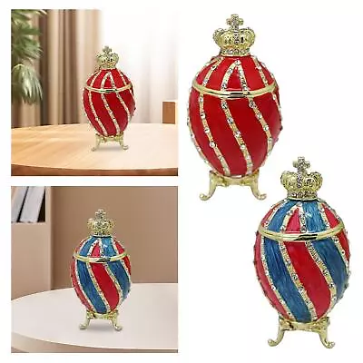 Enamel Hinged Jewelry Box Ring Holder Xmas Earrings Faberge Egg Trinket Box • $35.35