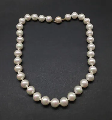 Ladies Vintage 16  Luminous Majorica 10.5mm Pearl Strand Necklace Vermeil Clasp • $150