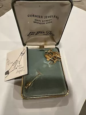 Vintage 12K Gold Filled Van Dell Double Dolphin Stick Pin Brooch W/ Box & Ad • $15