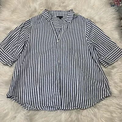 J.Crew Women's Top 100% Cotton Striped Button Up Blue & White Nautical Lagenlook • $14.97