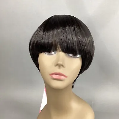 Rosa #2 Darkest Brown Mushroom Bob Wig W/ Bang Heat Safe Synthetic Classic Cap • $24.99