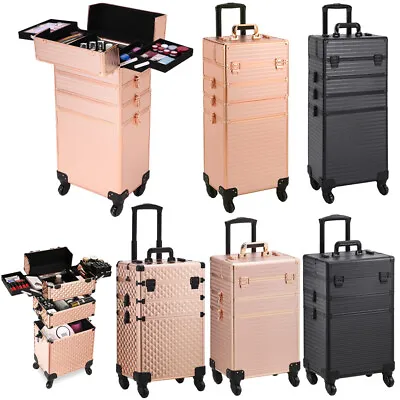 Professional Makeup Trolley Vanity Case Rolling Cosmetic Storage Organiser Box • £65.95